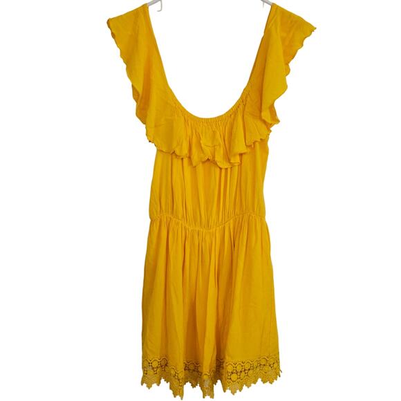 Elan Ruffle Top Crochet Mini‎ Dress Large Summer Festival Concert Party Yellow - Picture 1 of 7